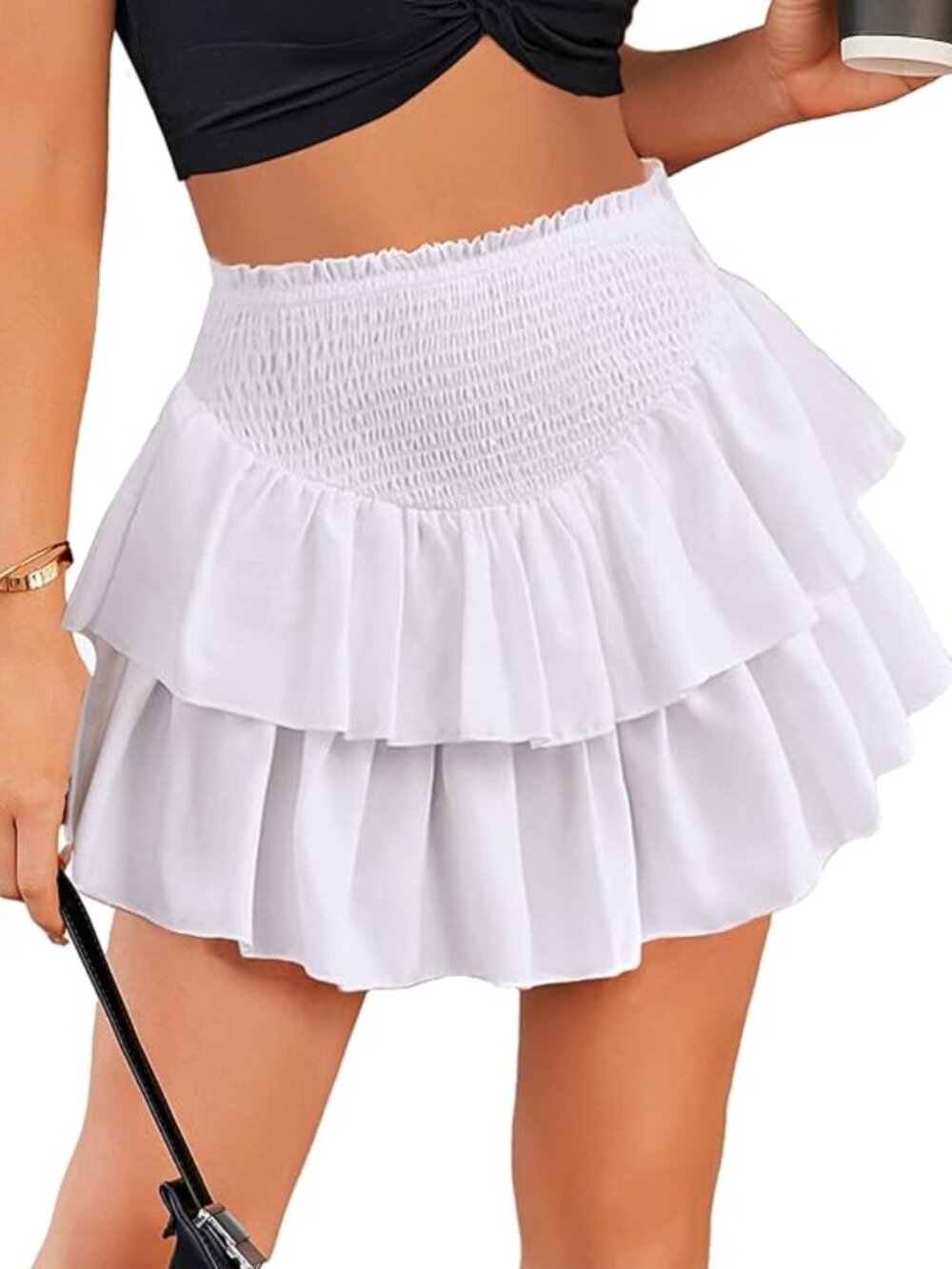Boho Ruffle Mini Skirt | High Waist Flowy Layered Beach Skirt